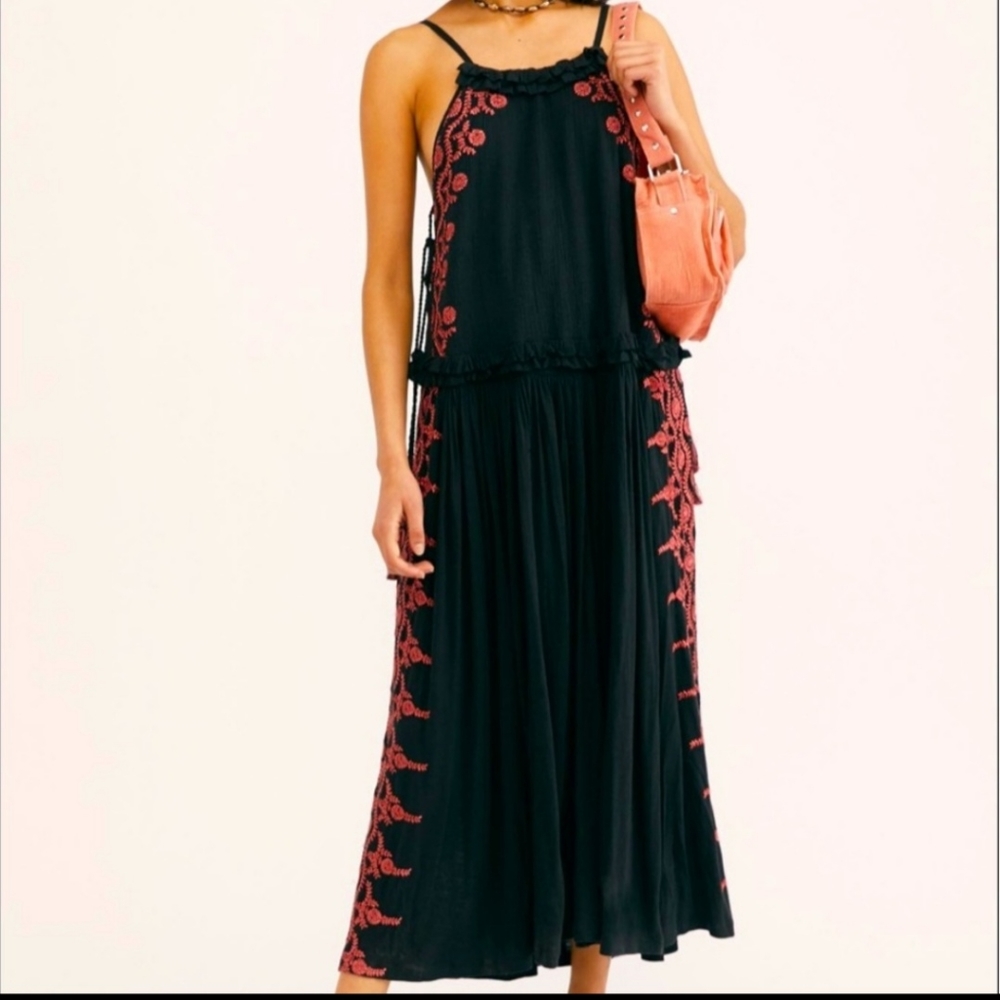 Free People Bali Wildfire Embroidered Midi Dress Size XS
